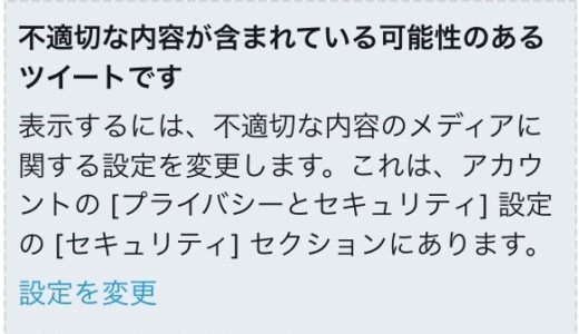 【解除方法】Twitterで自分のツイートが不適切（センシティブ）な内容と出で表示されない件